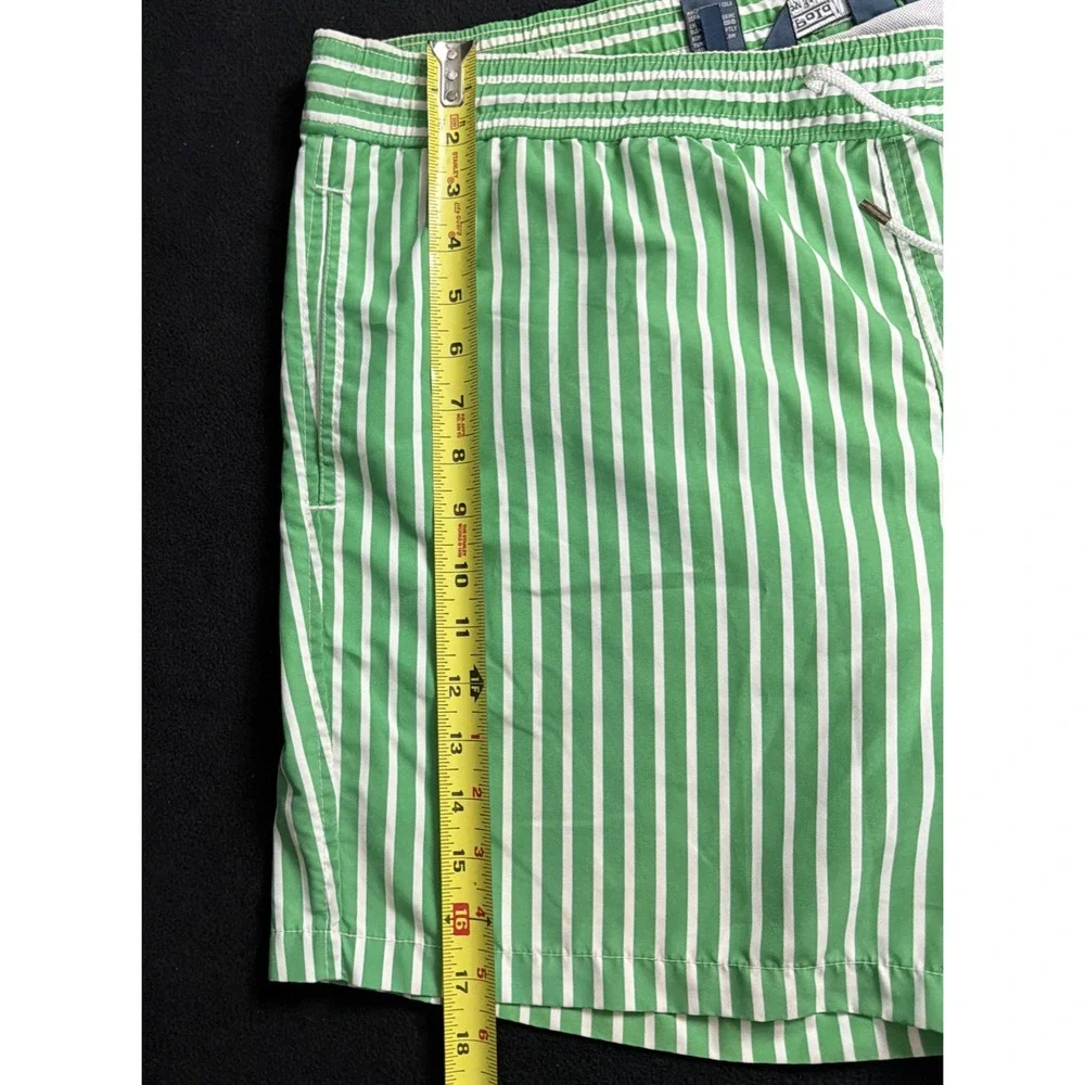 Polo Ralph Lauren Green White Striped Swim Trunks Shorts Men's Size L Swimwear